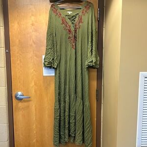 Forest Green Embroidered Maxi Dress